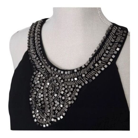 Black Beaded Shift Mini Dress Size S Sleeveless Night Out Lined Button Back - Picture 5 of 10